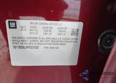 2015 Chevrolet Malibu 2Lt z USA, uszkodzony, nr VIN 1G11D5SL9FF321630